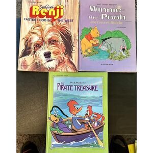 Vintage Kids Golden 3 Book Lot- Benji, Winnie Pooh, Woodie Woodpecker